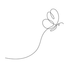 Butterfly  single line art, continuous one line drawing of  Isolated outline vector icon