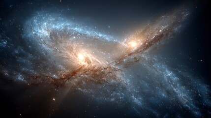 Fototapeta premium Two Spiral Galaxies in Cosmic Collision Simulation Visualized