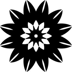 Abstract Geometric Flower Icon | Black and White Vector Mandala Silhouette