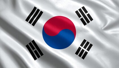 South Korean national flag Taegukgi with red and blue Taeguk symbol white background and four black trigrams for cultural editorial educational content and identity-themed visuals