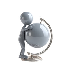 3D Humanoid Figure Supporting Globe on Stand (Transparent bg)