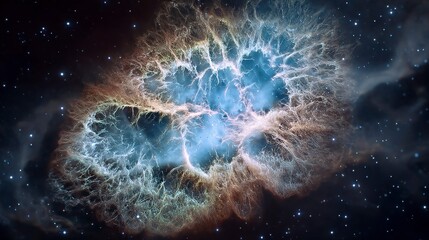 Colorful Crab Nebula with Bright Filaments and Cosmic Beauty