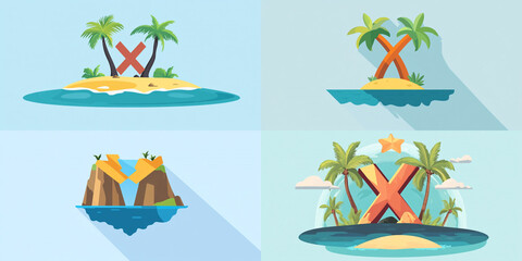 Professional flat icon vector of X-keywords like xerus, x-ray, island