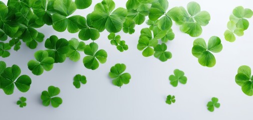 The Clover Leaves Floating on a Clean Minimal White Background in Springtime