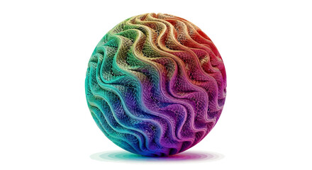 Abstract 3D sphere with colorful wavy texture on a white background - a vibrant and unique design element
