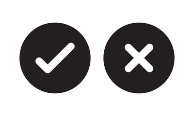 Check mark icons. green check mark and red cross mark icon set. green tick and red x. Symbols of approval and Decline, vector illustration