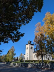 Over Lulea church in autumn in Boden