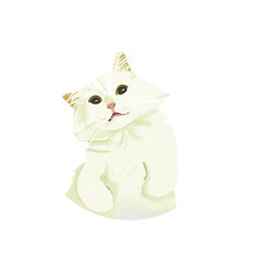 Cute White Cat Illustration in Soft Pastel Style