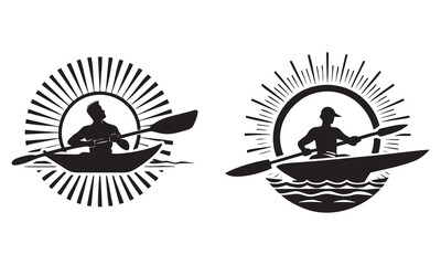 Kayaking Adventure Logo Badges | Forest Lake Sunset Vector