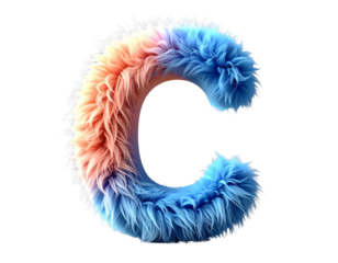 Minimal 3D Letter C with Soft Fluffy Blue Fur PNG.