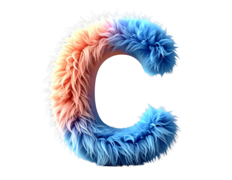Minimal 3D Letter C with Soft Fluffy Blue Fur PNG.