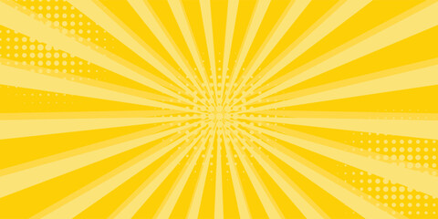 Yellow abstract background with light of sunburst. yellow starburst with halftone. sun ray retro background with flash