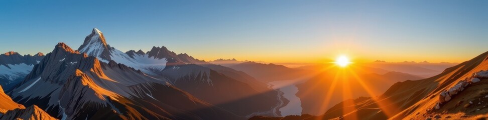Fototapeta premium Golden sunrise illuminates majestic Mythen peaks, casting long shadows across the valley below, a breathtaking alpine panorama, view, breathtaking, travel