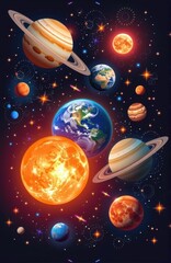 Naklejka premium Jupiter, Saturn, Uranus, Neptune, Earth, Venus, Mars, Mercury, astronomical object, weight