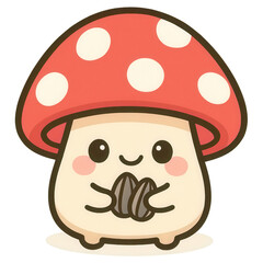 Cute cartoon mushroom character with sunflower seed

