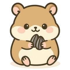 Cute cartoon hamster holding sunflower seed
