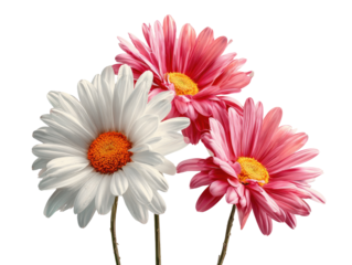 Close-up of three flowers; pink and white