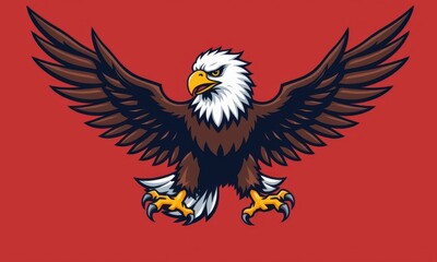 Fototapeta premium A fierce eagle mascot, wings spread wide, talons extended, ready to strike. Powerful symbol of strength and freedom, predator, hunting