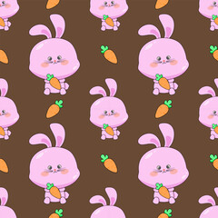 Obraz premium Kawaii Bunny and Carrot Repeating Pattern for Baby Fabric and Stationery Design
