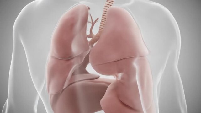 Human lungs anatomy illustration with trachea and rib cage.