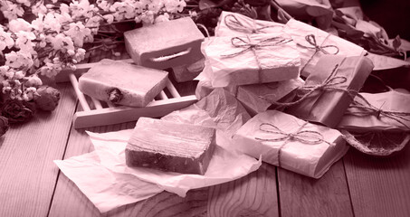 Lot of bars of homemade soaps