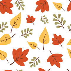 Obraz premium Autumn leaves seamless pattern. Fall season theme illustration. Can be used for wallpaper, paper wrapping, print, kid room decor and fashion fabric