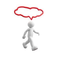 Walking figure with red speech bubble on transparent background
