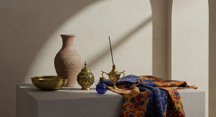 Elegant still life composition decorative objects against transparent background