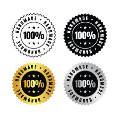 100 percent  four handmade badge designs in black, outline, gold, and silver variations on a white background