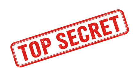 Red rubber stamp clearly marked top secret indicating confidential information and classified documents for secure archives and restricted access isolated on white background