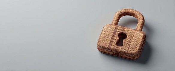 The Wooden Padlock Representing Security and Natural Craftsmanship on a Neutral Gray Background