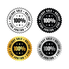 Obraz premium 100 percent four holiday promotion badges in black, gold, and silver on a white background display full value