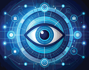 Automated vector creation tools interface eye icon Futuristic data visualization, AI vision, digital security, technology monitoring systems, cyber protection