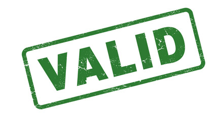 Green stamp with the word valid rectangular shape textured isolated on for approval confirmation and guarantee isolated on white background