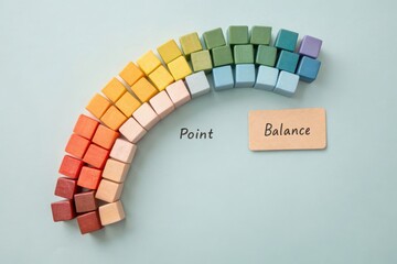 Colorful Rainbow Cubes Forming a Wave Shape with Balance Point