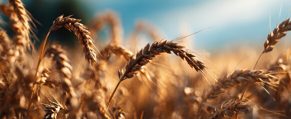 The Wheat Field Glows Under Warm Sunset Light With Close Up Ripening Grain