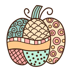 Pastel pink patchwork pumpkin vector illustration, retro style