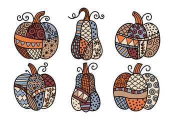 Pastel pink patchwork pumpkin vector illustration, retro style