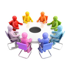 Obraz premium Diverse team meeting around circular table on white background