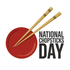 National Chopsticks Day graphic with red plate and wooden chopsticks vector
