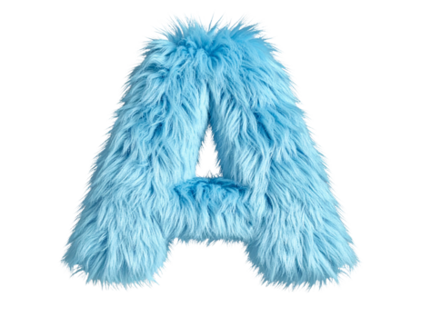 Soft Sky-Blue Fur Texture Letter Fluffy Alphabet A with Light Reflections PNG.