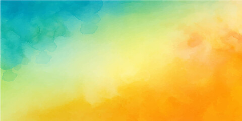 Abstract colorful watercolor background blending vibrant sky blue and sunset orange with a soft texture
