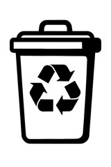 Sleek black outline icon depicting a modern recycling bin with a prominent universal recycling symbol, perfectly illustrating eco-friendly waste disposal, environmental conservation, and sustainable l