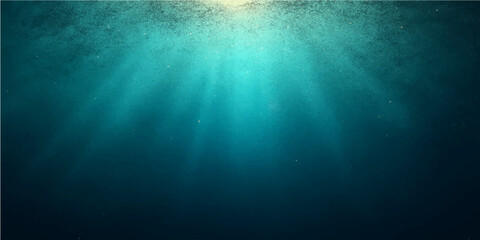 Deep blue ocean water loop with abstract light rays from the surface