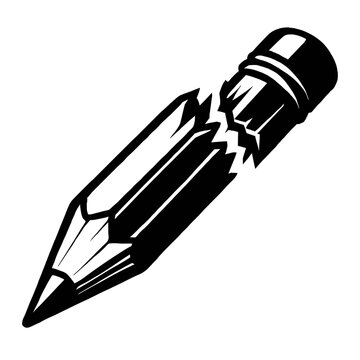 Black and white vector illustration of a pencil snapped in half, depicting concepts of creative block, frustration, broken ideas, or academic struggle in a minimalist clip art design perfect for educa