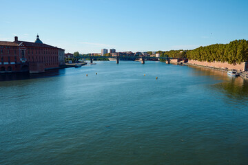 Garonne river flowing through toulouse city in france