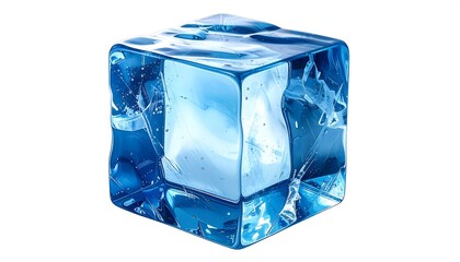 Obraz premium Realistic Render of a Single Blue Ice Cube Isolated on a White Background