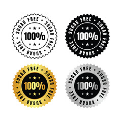 100 percent  four sugar free seals in different colors with one hundred value and star decorations around