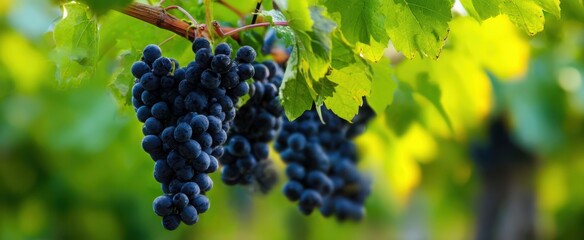 The Grapes Hanging in a Sunlit Vineyard Ready for Harvest and Winemaking