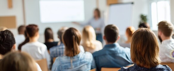 The Audience in a Seminar Listening to a Speaker in a Bright Training Room
